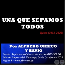 UNA QUE SEPAMOS TODOS - Por ALFREDO GRIECO Y BAVIO - Domingo, 04 de Octubre de 2020